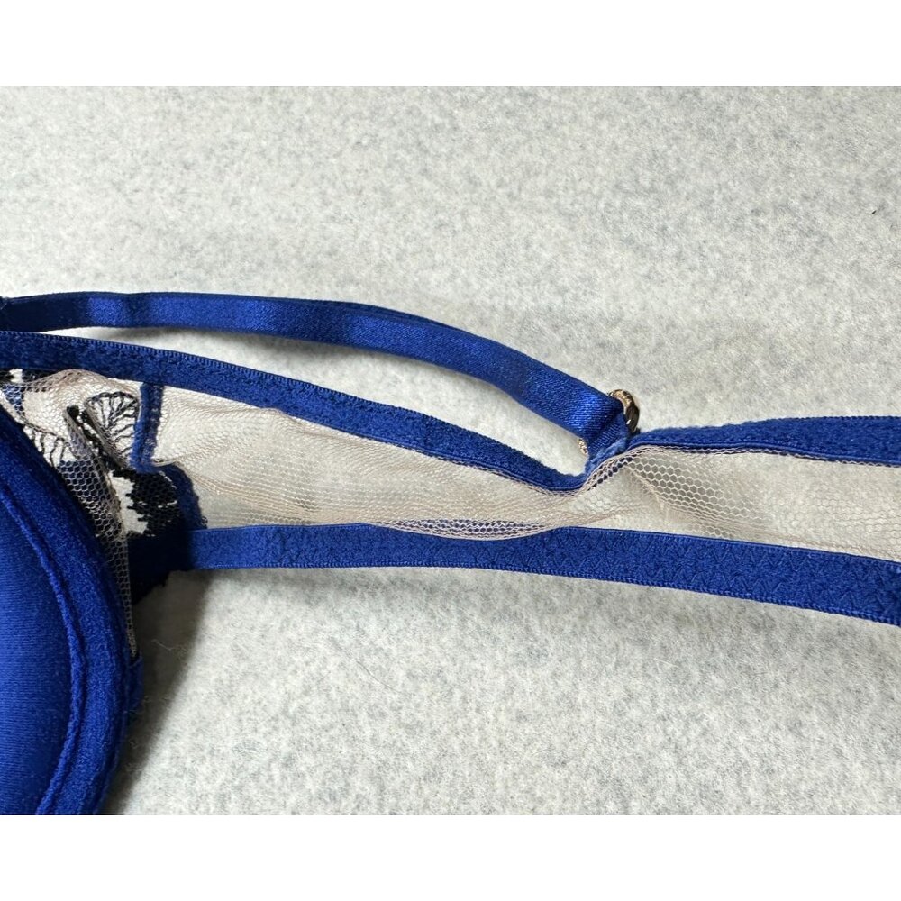 Honey Birdette Jules Contour Bra Womens 32A 10A Navy Blue Lace French Padlock - Picture 10 of 13